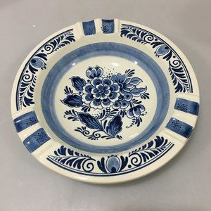 Delft Distel Blue White Floral Round Ashtray Original Holland 7 1/4" Handpainted